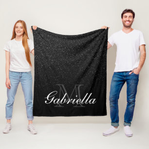 Black Glitter Monogram Fleece Blanket