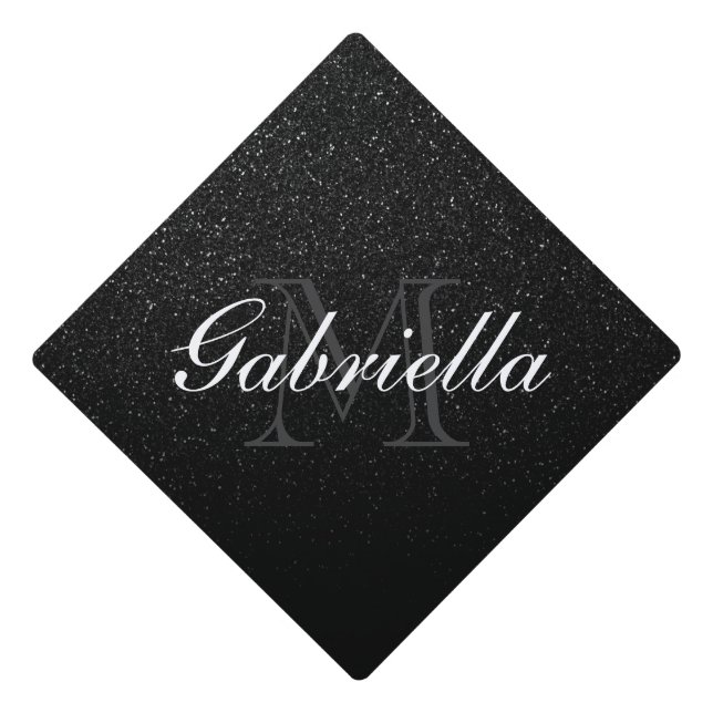 Black Glitter Monogram Graduation Cap Topper (Front)