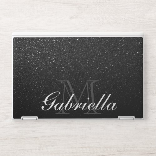 Black Glitter Monogram HP Laptop Skin