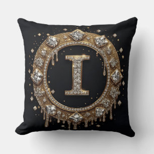 Black Glitter Monogram Letter I Instagram Brand Throw Pillow