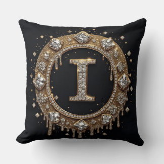 Black Glitter Monogram Letter I Instagram Brand Throw Pillow