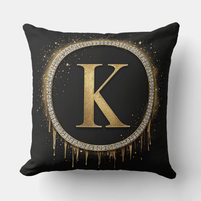 Black Glitter Monogram Letter K Keepsake Gifts Throw Pillow (Front)