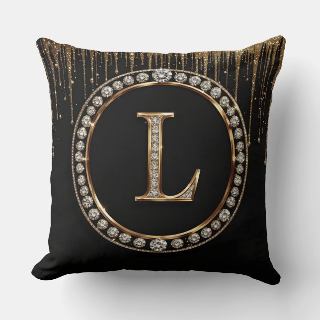 Black Glitter Monogram Letter L Branding Use Throw Pillow (Front)