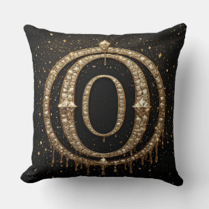 Black Glitter Monogram Letter O For Online Shop Throw Pillow