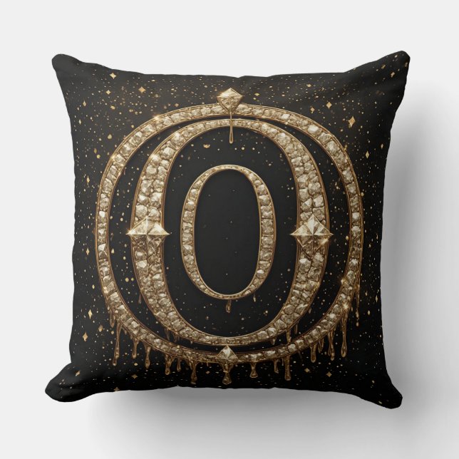 Black Glitter Monogram Letter O For Online Shop Throw Pillow (Front)