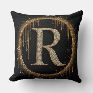 Black Glitter Monogram Letter R For Royal Branding Throw Pillow