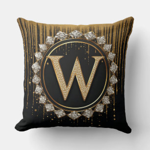 Black Glitter Monogram Letter W For Wedding Invite Throw Pillow