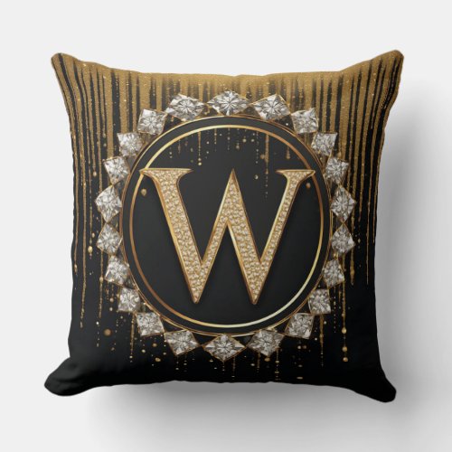 Black Glitter Monogram Letter W For Wedding Invite Throw Pillow