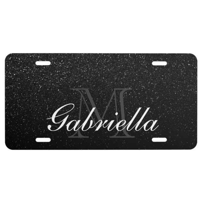 Black Glitter Monogram License Plate (Front)