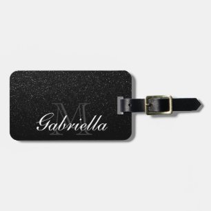 Black Glitter Monogram Luggage Tag