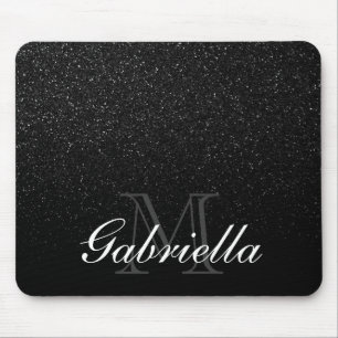 Black Glitter Monogram Mouse Pad