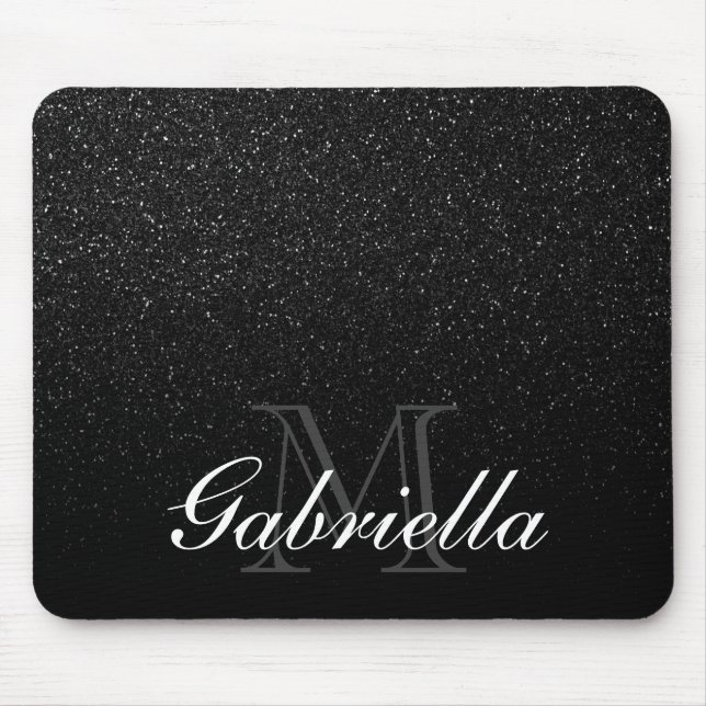 Black Glitter Monogram Mouse Pad (Front)