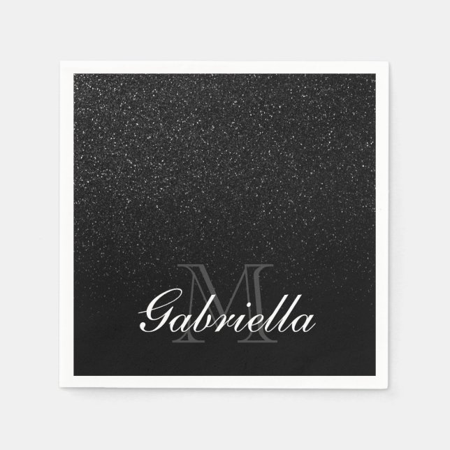 Black Glitter Monogram Napkins (Front)