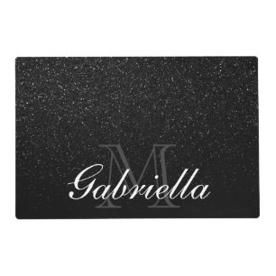 Black Glitter Monogram Placemat