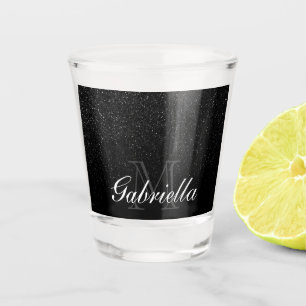 Black Glitter Monogram Shot Glass