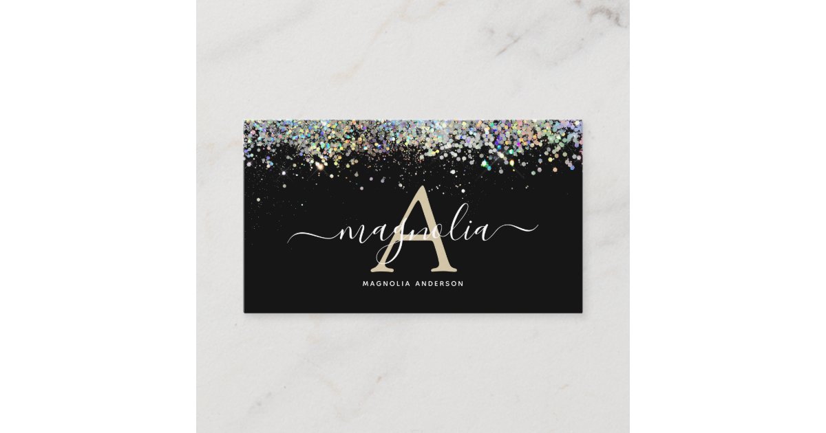 Black Glitter Monogram Sparkle Business Card Zazzle