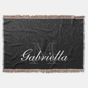 Black Glitter Monogram Throw Blanket