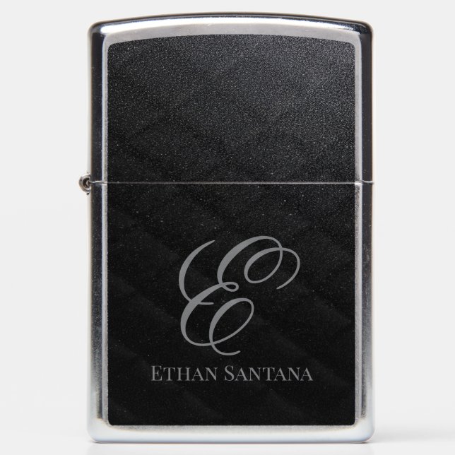Black Glitter Monogram Zippo Lighter (Front)