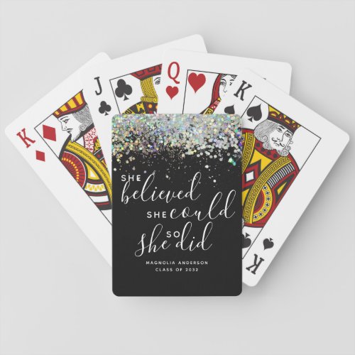 Black Glitter Motivational Saying Graduate Poker Cards