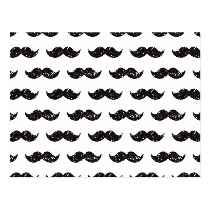 Black Glitter Mustache Pattern Printed Post Cards