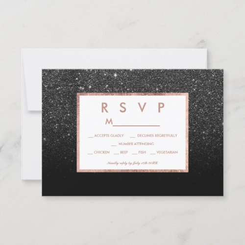 Black glitter ombre rose gold  RSVP wedding