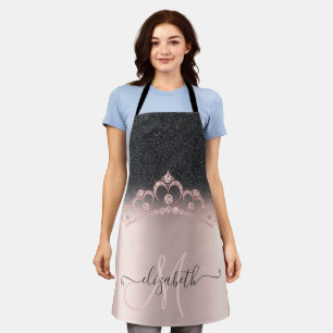 Black Glitter Ombre Rose Gold Tiara Diamonds Apron