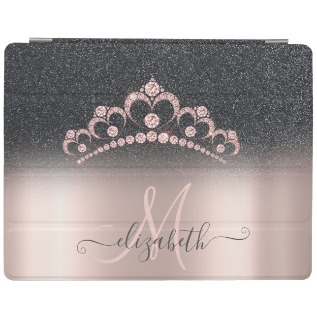 Black Glitter Ombre Rose Gold Tiara Diamonds iPad Smart Cover (Horizontal)
