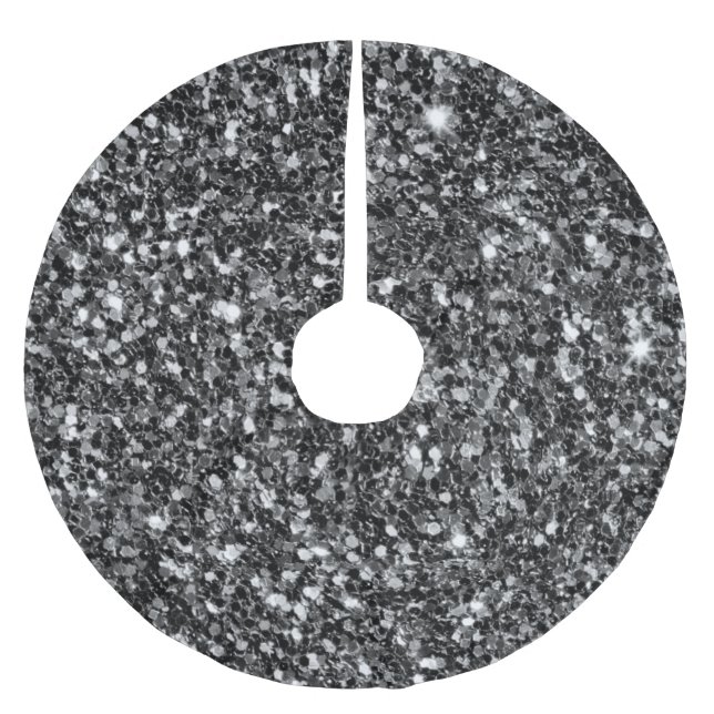 Black Glitter Pattern Brushed Polyester Tree Skirt (Front)