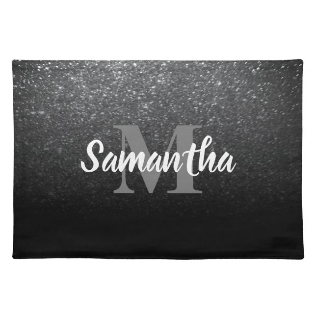 Black Glitter Pattern Cloth Placemat (Front)