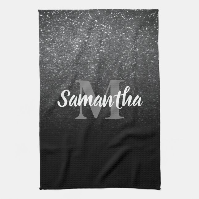 Black Glitter Pattern Kitchen Towel (Vertical)