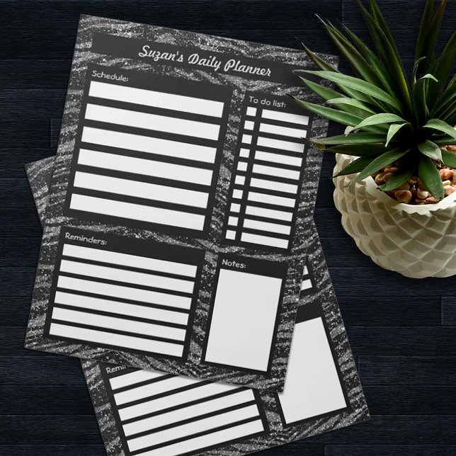 Black Glitter Pattern Personalized Daily Planner Notepad (Creator Uploaded)