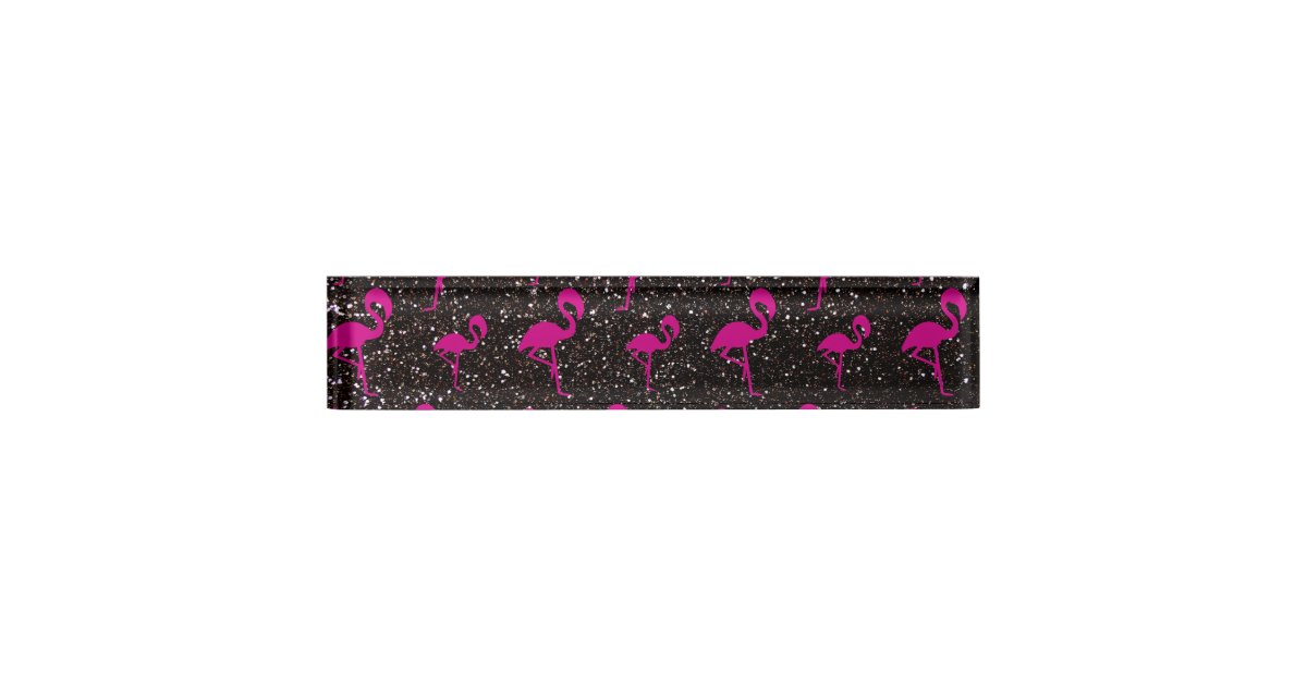Black Glitter Pink Flamingo Name Plate Zazzle Com