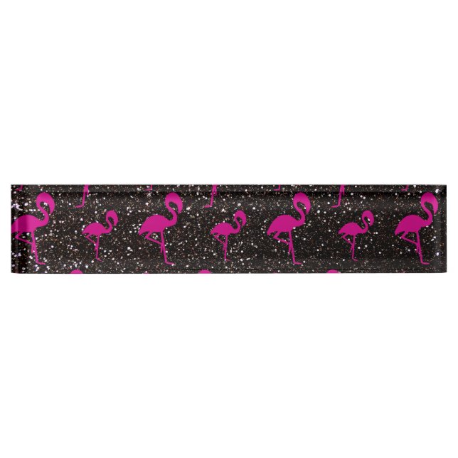 Black glitter pink flamingo name plate (Front)