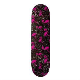 Black glitter pink flamingo skateboard deck