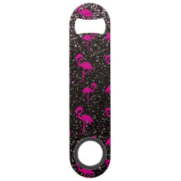 Black glitter pink flamingo speed bottle opener