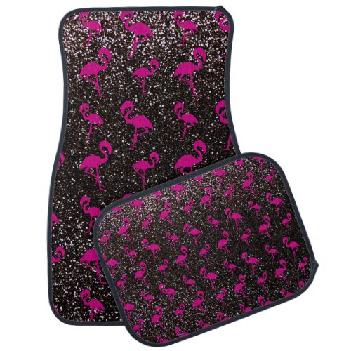 Black glitter pink flamingos car mat