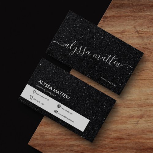 Black Glitter Premium Luxury Modern Glam Custom Business Card