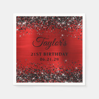 Black Glitter Red Foil 21st Birthday
