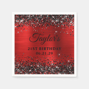 Black Glitter Red Foil 21st Birthday Napkins