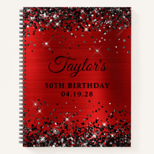 Black Glitter Red Foil 50th Birthday Guest Notebook