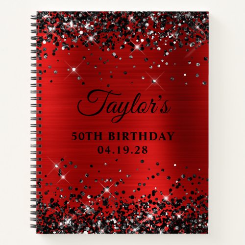 Black Glitter Red Foil 50th Birthday Guest Notebook