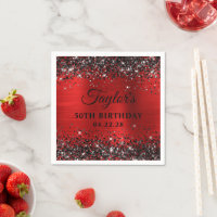 Black Glitter Red Foil 50th Birthday