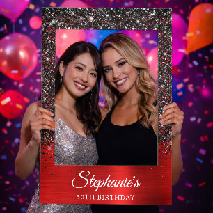 Black Glitter Red Foil 50th Birthday Selfie Frame
