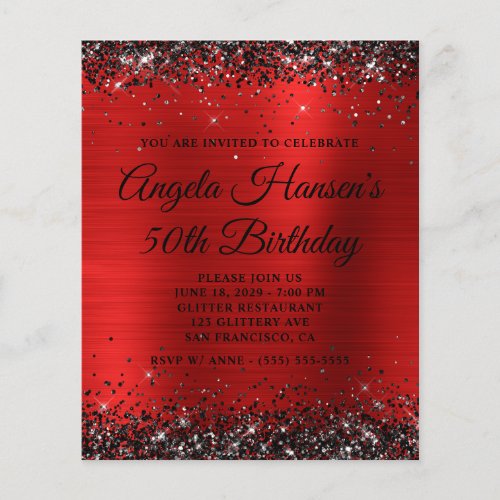 Black Glitter Red Foil Monogram 50th Birthday Flyer