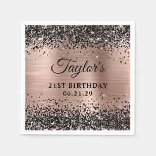 Black Glitter Rose Gold Foil 21st Birthday Napkins