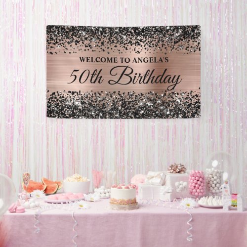 Black Glitter Rose Gold Foil 50th Birthday Welcome Banner