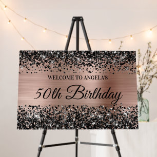 Black Glitter Rose Gold Foil 50th Birthday Welcome Foam Board