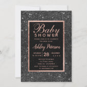 Black glitter rose gold typography baby shower invitation (Front)