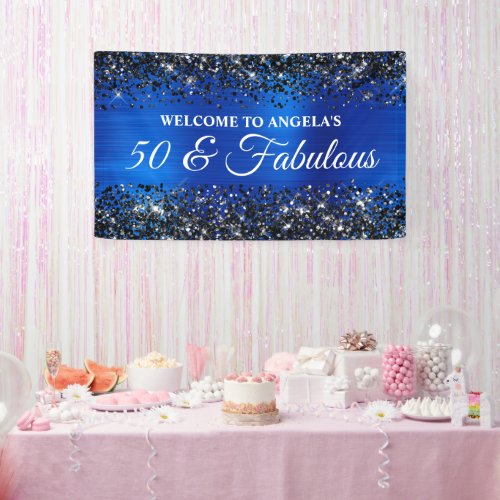 Black Glitter Royal Blue 50  Fabulous Birthday Banner