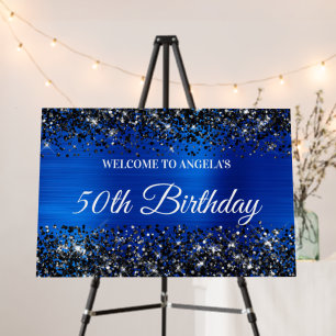 Black Glitter Royal Blue 50th Birthday Welcome Foam Board